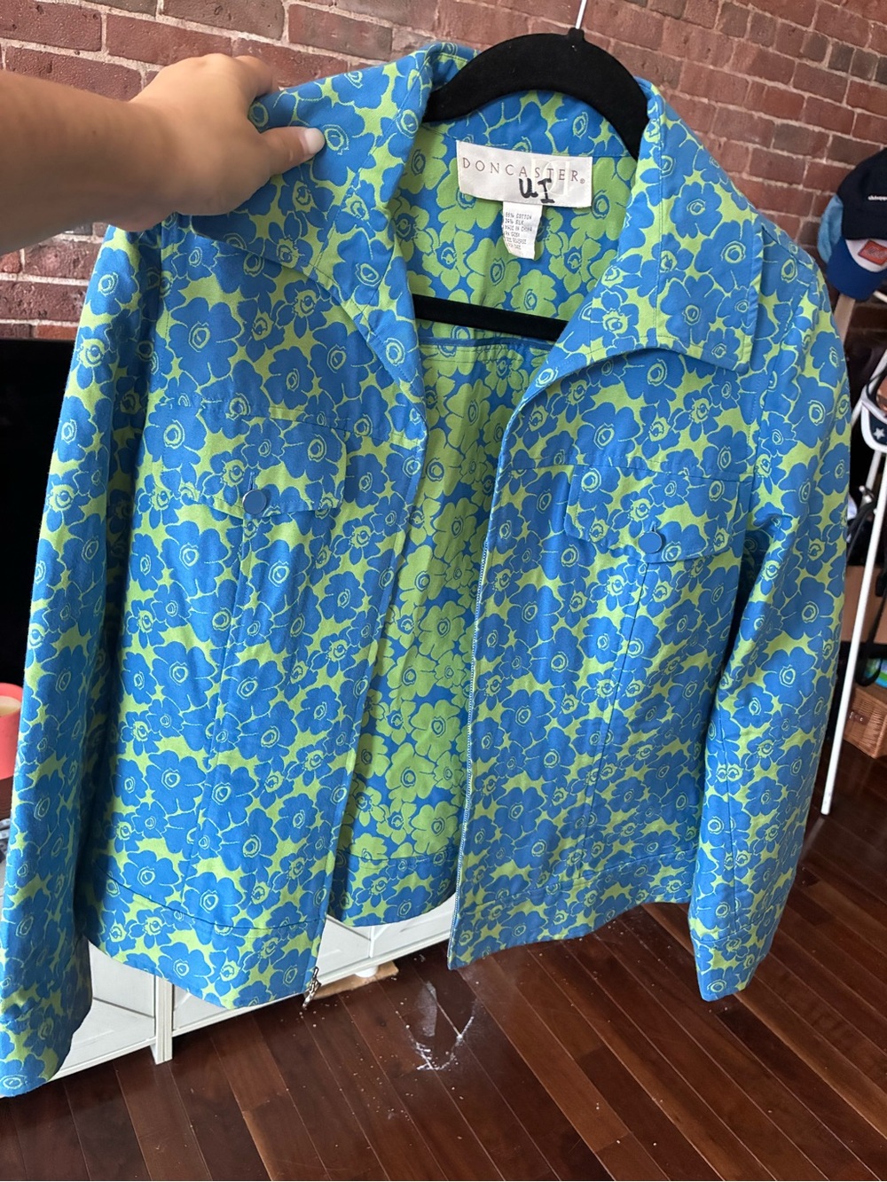 Doncaster Blue & Lime Floral Silk Blend Zip Jacket